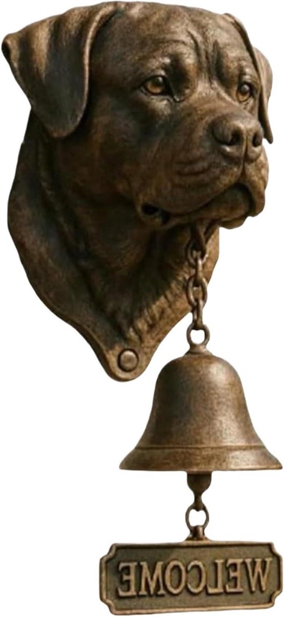 Hond Thema Deurbel - Rustieke Wandmontage - Bezoekers Begroeten - Antiek Bronzen Afwerking - 19 x 14 x 15 cm
