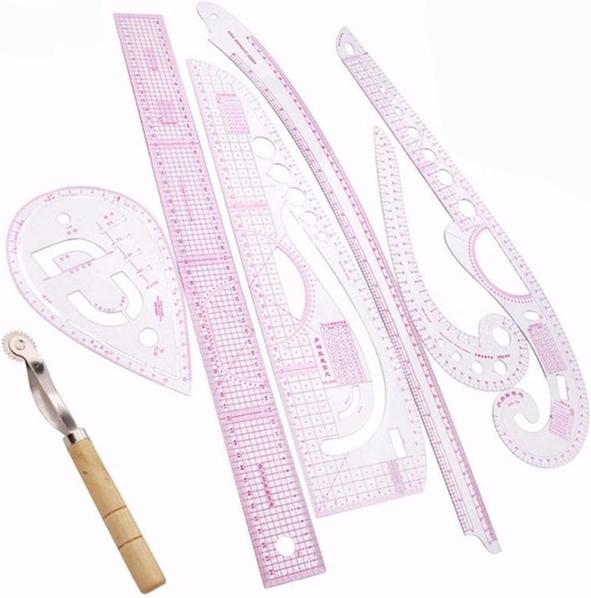 Meetliniaal Set - Tekenhulpmiddelen - Patroon Maken - Hoge Precisie - 7 Stuks - Multicolor