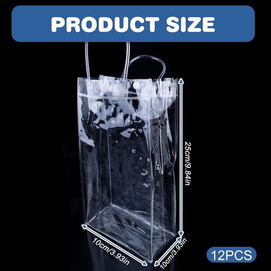 12 stuks flessenkoelers, Ice Bag: 10 x 25 x 10 cm, PVC ijszakken, flessenkoeler, transparante champagnekoeler, lekvrije ijstas met handvat voor koud bier, wijn, dranken, outdoor, camping — afbeelding 3