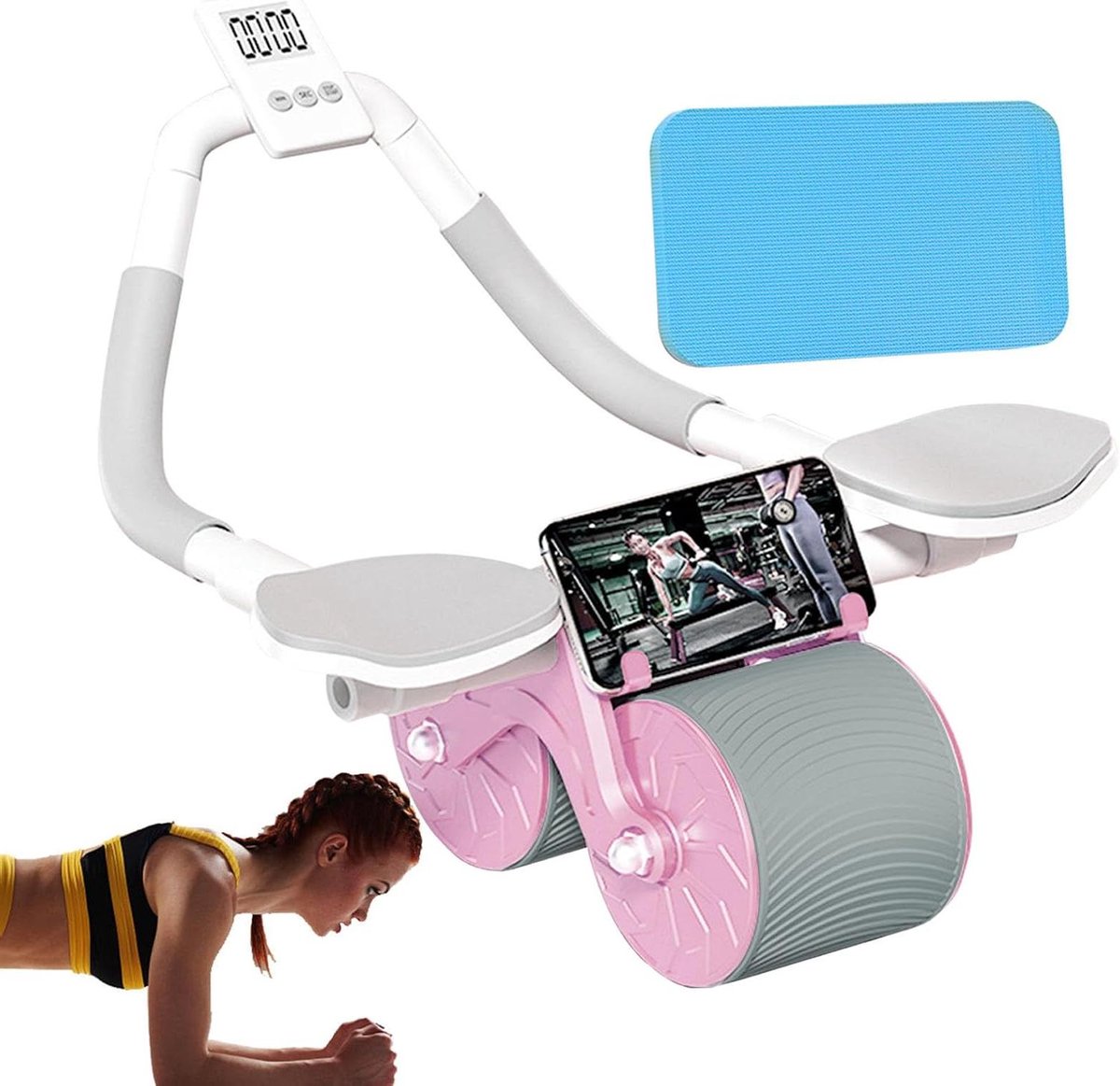Abdominale rolmachine - Buikwiel - Rompversterking - Automatische terugrolhulp - 25 x 33 cm - Zwart Geel