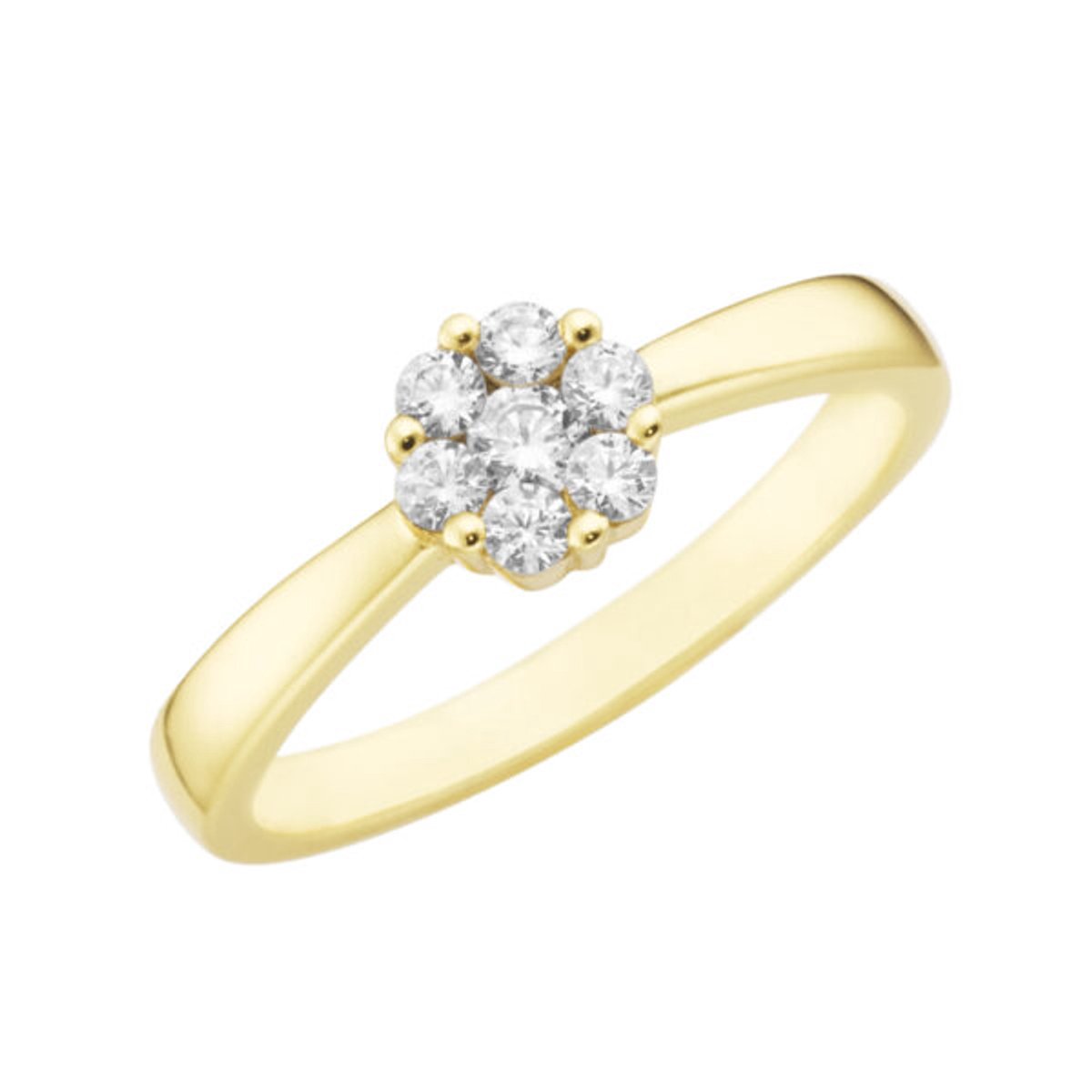 Damesring / aanzoekring / verlovingsring“ Bloem / Rozet ” 925/- zilver 18 karaats geelgoud verguld 7 briljant geslepen zirkonia’s Maat 52