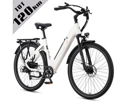 Elektrische Fiets TTGO C3 - 36V 18AH Accu - Actieradius Tot 120 Km - Aluminium Lage Instapframe - 28×2.0 Inch Wielen - Shimano 7 Versnellingen - Mechanische Schijfremmen - LCD Display - Elektrische Stadsfiets - Wit