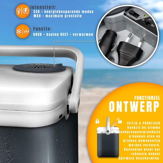 TIM® Elektrische Koelbox - 32 Liter Koelbox Elektrisch 12V 230 Volt - Koelbox Auto - Coolbox Met Verwarmingsfunctie en Lichtgewicht - Koelt & Verwarmt - Mini Koelkast - Grijs - 45cm x 32cm x 44cm van Tim — afbeelding 2