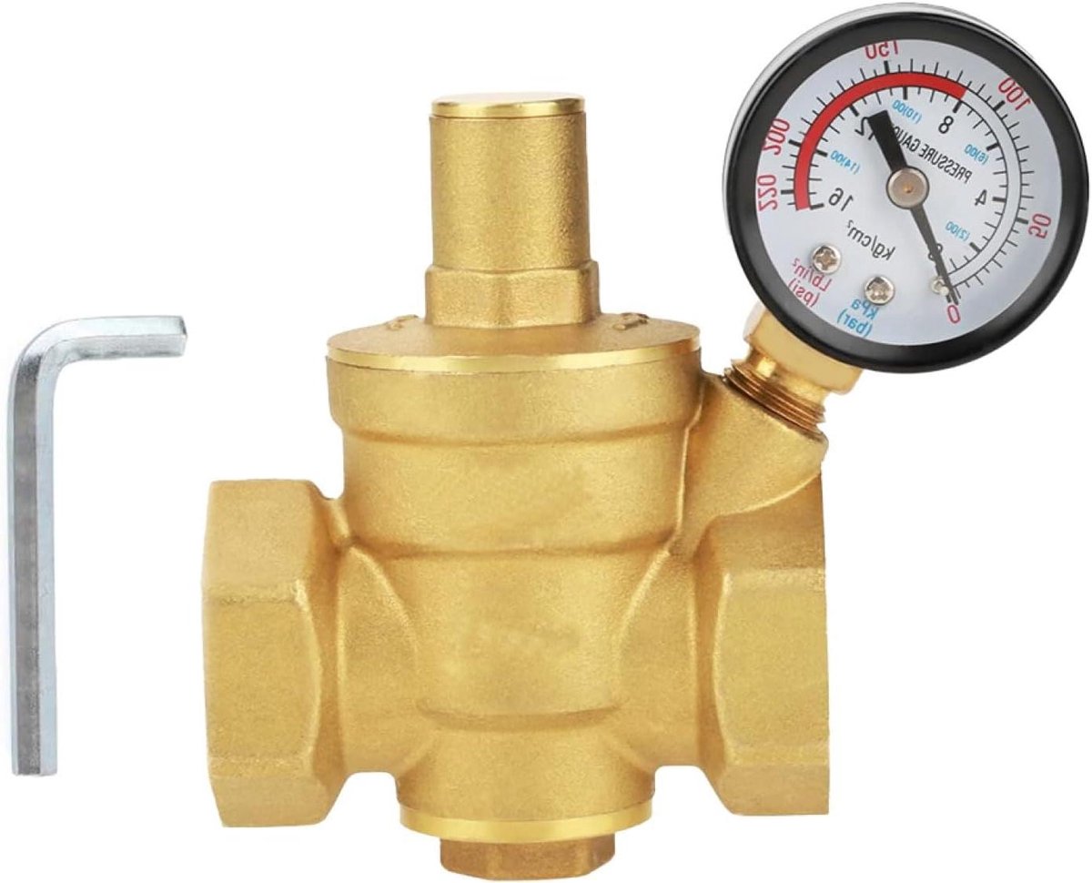 Water Drukregelaar - Messing Klep - Waterdruk Verlagen - Met Meter - DN15 - Messing