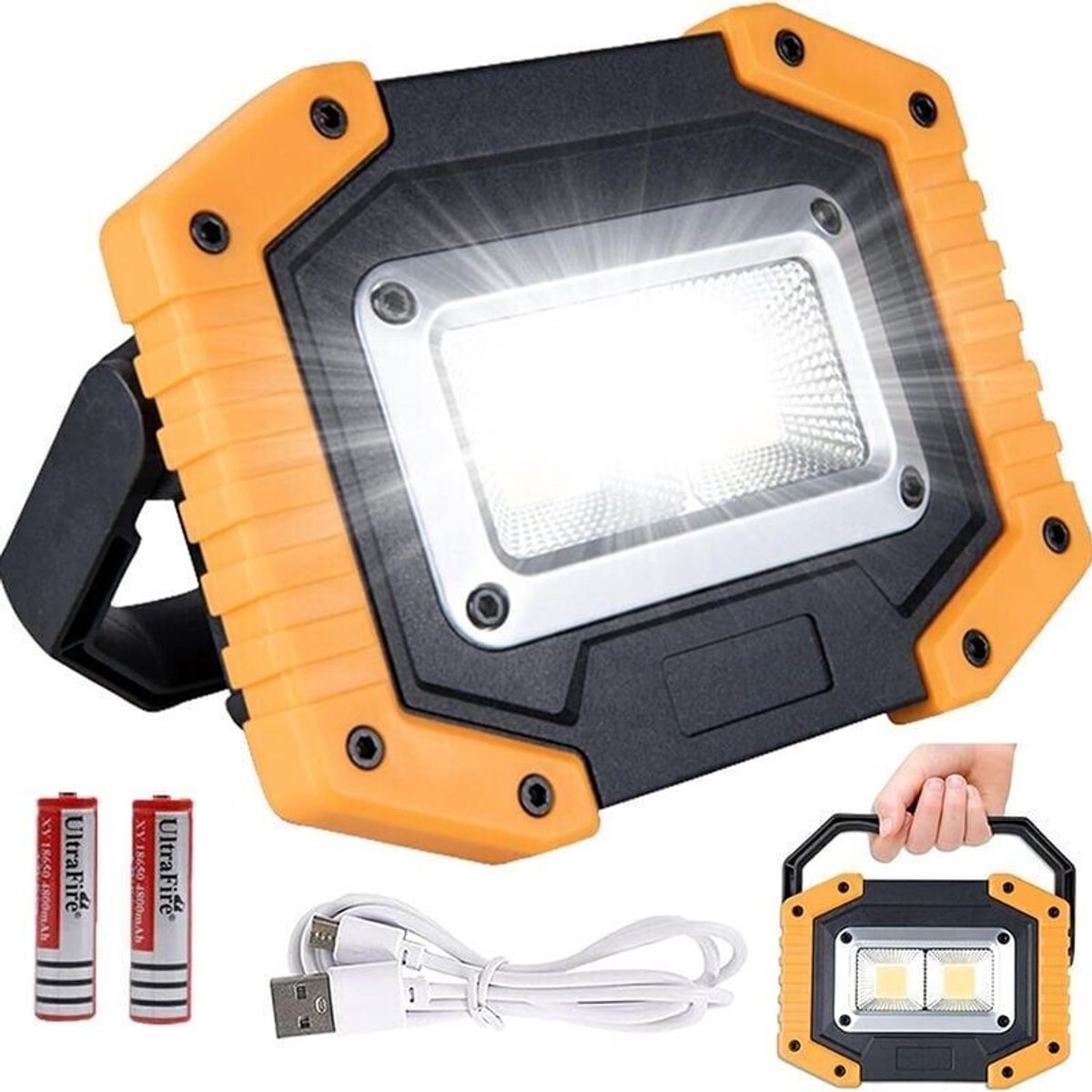 30W 2000LM oplaadbare LED-schijnwerper, architecturale werklamp, COB LED, draagbare USB LED-schijnwerper, geschikt voor kamperen, vissen, wandelen en andere situaties, 3 standen, batterij meegeleverd