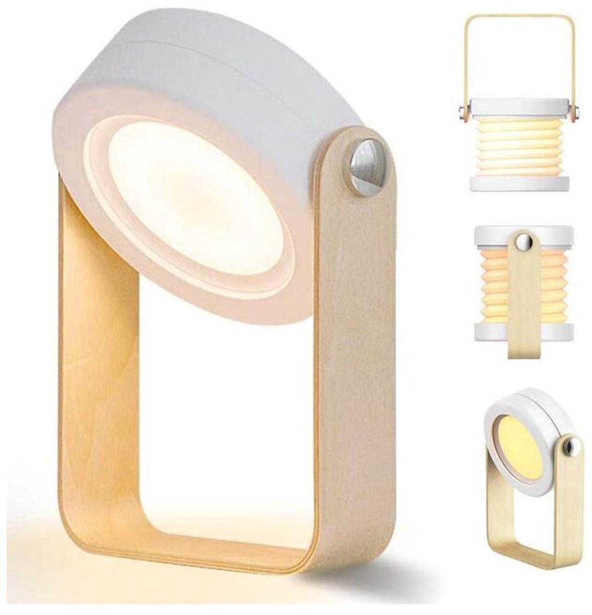 Aanraakgevoelige LED-nachtlamp geschikt voor instelbare helderheid; retro tafellamp geschikt voor houten handvat; 3 instelbare helderheidsniveaus; draagbare opvouwbare tafellamp.