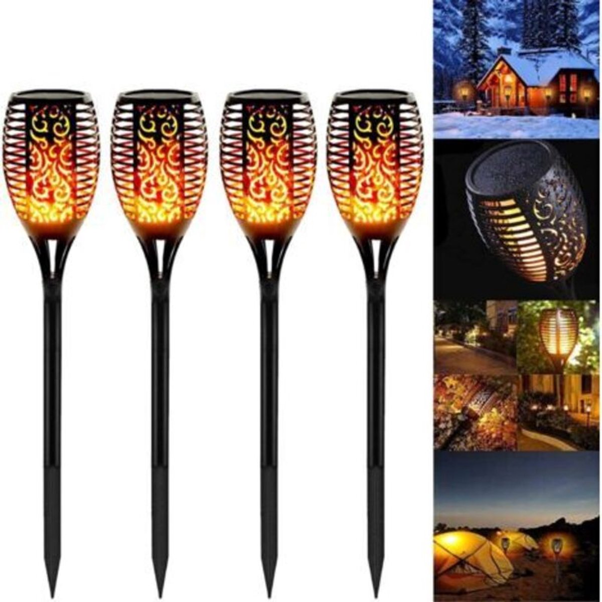 Tuinfakkels, set van 4 LED-fakkels op zonne-energie, waterdichte tuinfakkels, decoratieve verlichting en lampen op zonne-energie, tuin-/pad-/terrasdecoratie.