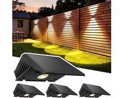 S-S Solar Wandlamp 4 Stuks - Buitenlamp op Zonne Energie - Up & Down Light - Warm Wit - Draadloze Tuinverlichting voor Schutting Terras Gevel en Tuin