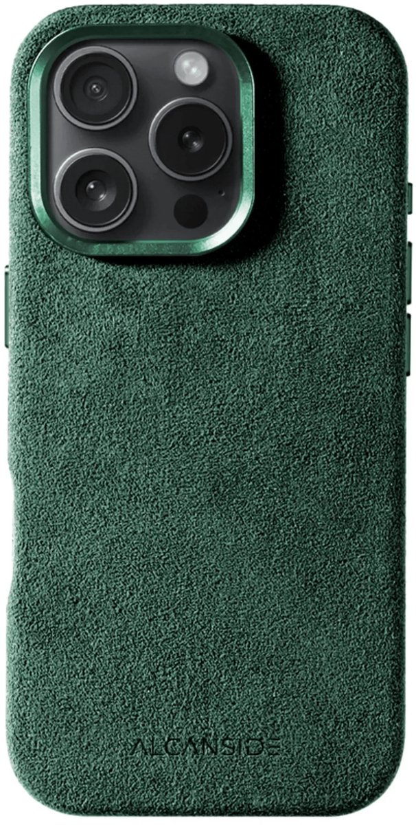 Alcanside Luxe Hoesje geschikt voor Apple iPhone 13 Pro Max – Magsafe 360° Shock Proof Telefoonhoesje – Premium Alcantara Case – 100% Optimale Bescherming – Midnight Green