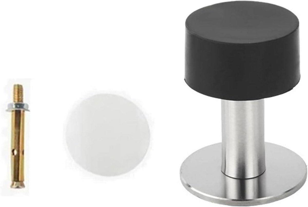 Deurstoppers Muurbeschermer - Rubberen Deurknop - Wand Beschermen - Roestvrij Staal - 61mm - Zilver Zwart