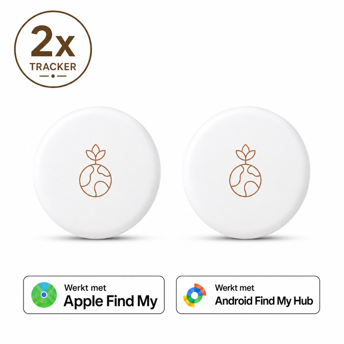 Wise Buyer® GPS Tracker - Werkt met Apple Find My & Android Find My Device - Smarttag - Locatie Tracker - Real-time Locatie Volgsysteem- Zonder abonnement - Sleutelvinder/Keyfinder - 2 Pack - Sleutels, Fiets, Auto, Kat, Hond & Kind - Wit