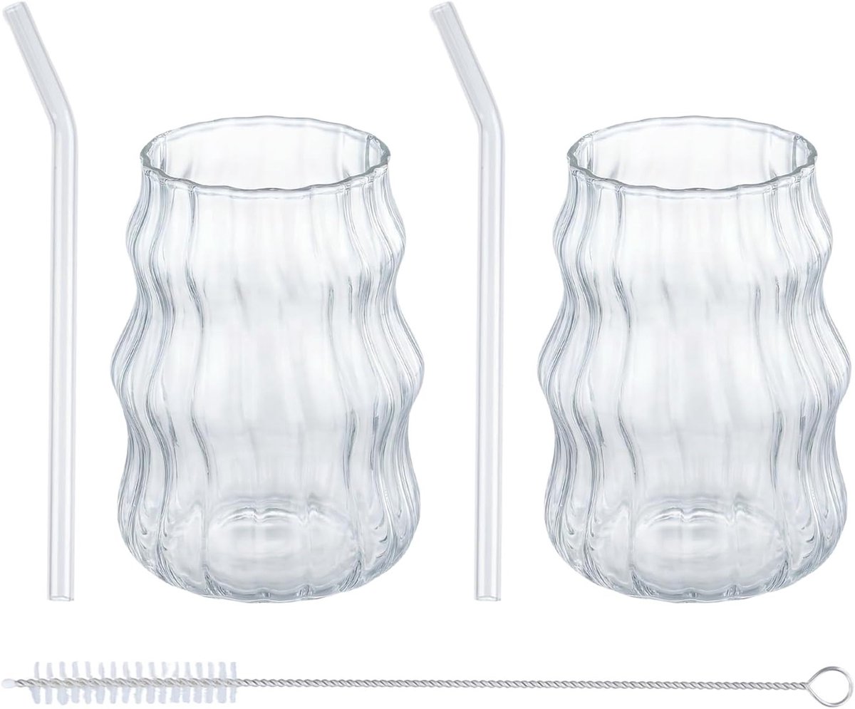Cappuccino en Latte Macchiato Glazen met Ribbels, 500 ml, Borosilicaat, Geschikt voor Melk, Sap en Bier, Vaatwasmachinebestendig