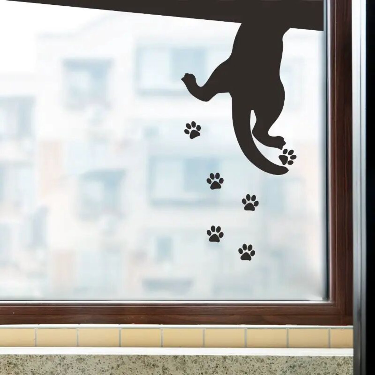 Muursticker geschikt voor kattenpootafdrukken, geschikt voor badkamers, vitrines, woondecoratie, verwijderbare muursticker, 14 x 22 cm.