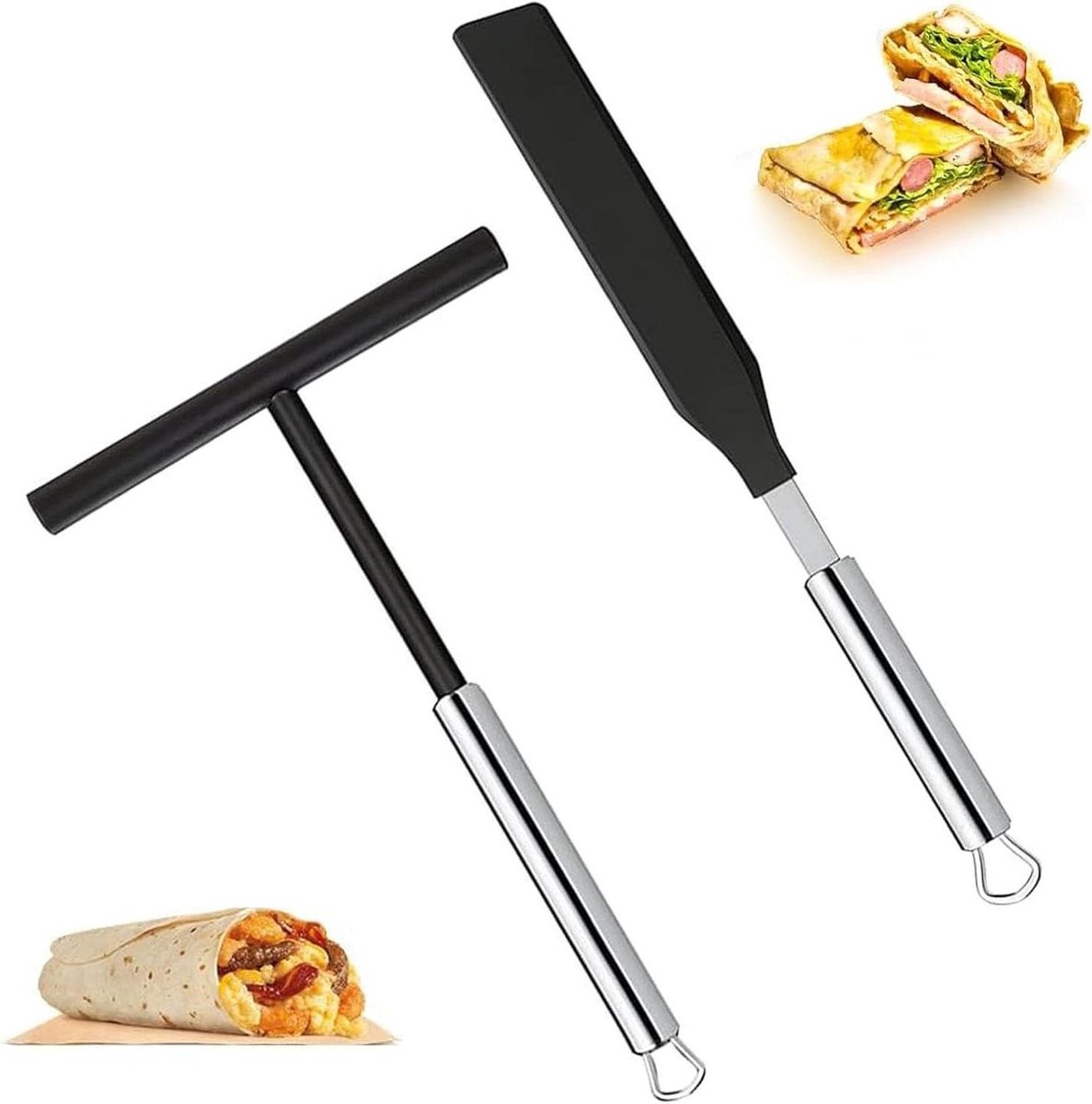 Pannenkoeken Set - Crepe Bakgerei - Eerlijke Crepes Maken - Roestvrij Staal - 34cm Spatel - Multicolor