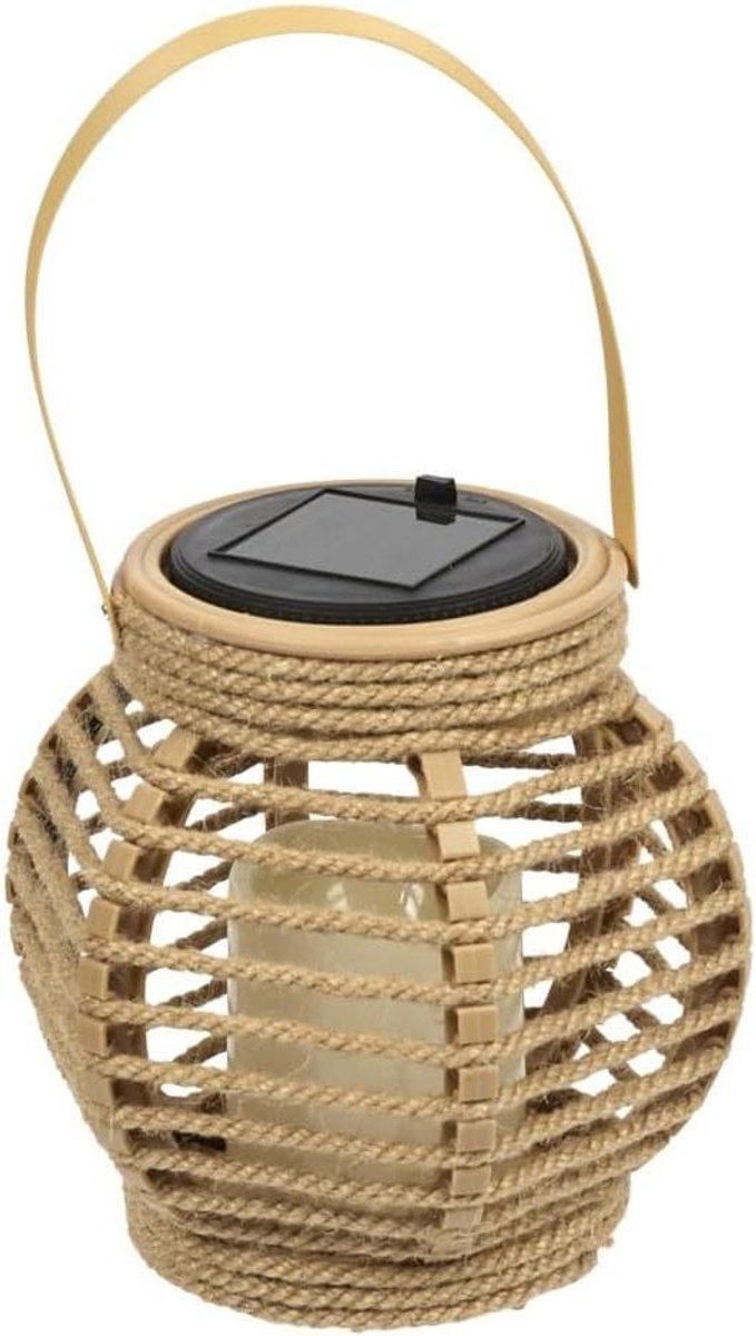 Solar Lantaarn - Buitenlamp Tuin - Sfeervolle Avonden - Echte Vlam Effect - H15 cm - Beige