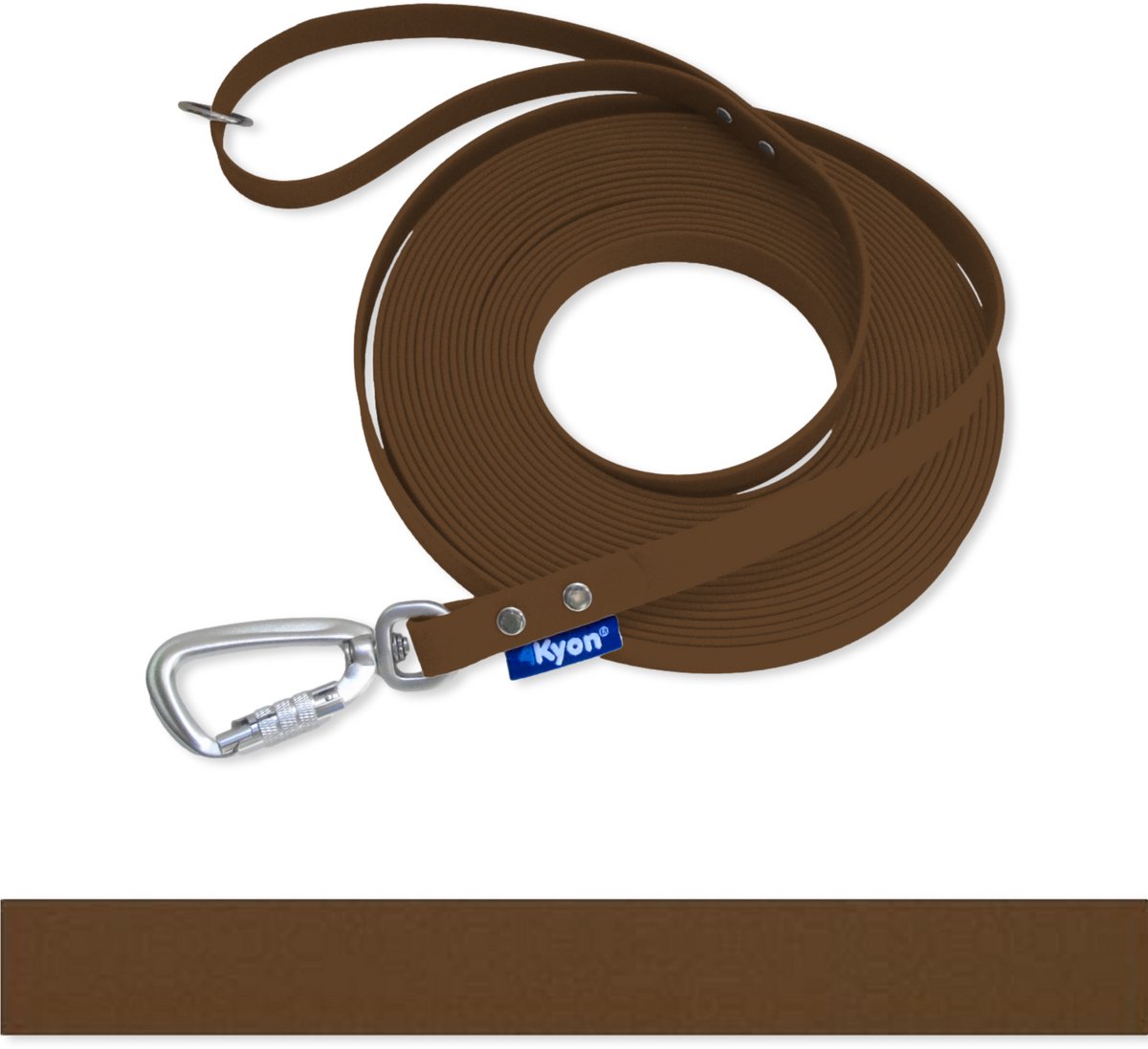 4Kyon | Anti-slip lijn - 5 meter lange Hondenlijn - Veilige Auto-Lock karabijn haak - Bruin - 16mm breed