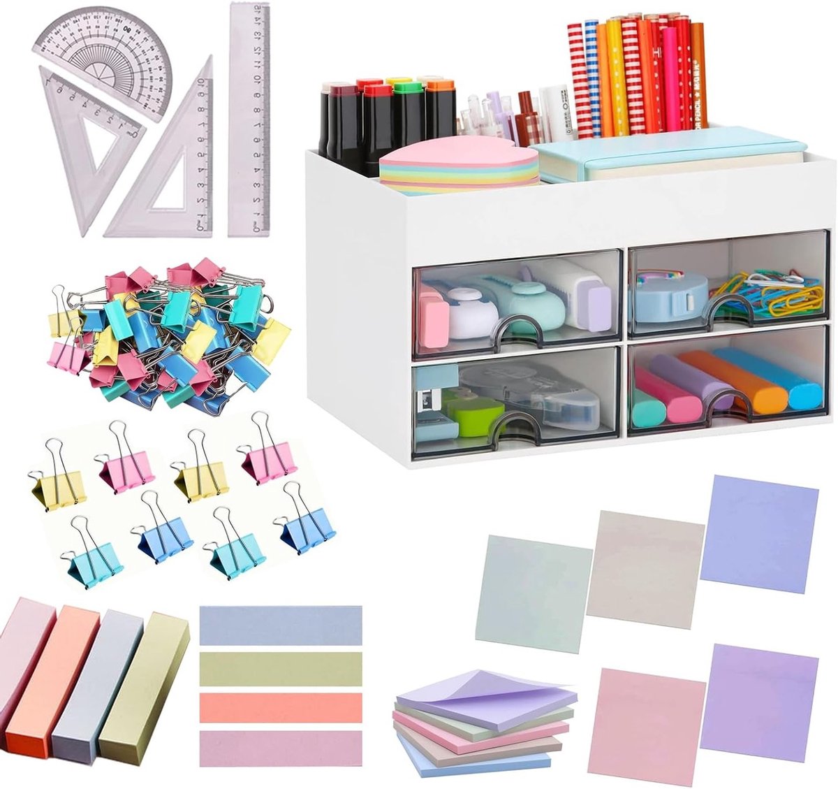 Multifunctionele Bureau Organizer met 4 Laden, Schattige Pennenhouder voor Kantoor en School, Desk Accessories van Kunststof voor Thuisgebruik en Organisatie