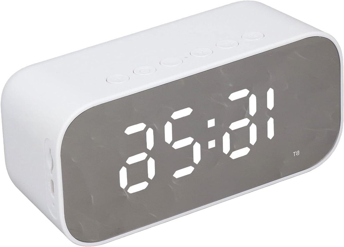 Wekkerradio Bluetooth speaker - FM radio - Wakker worden - Dubbel alarm temperatuur - 14.5 cm - Wit