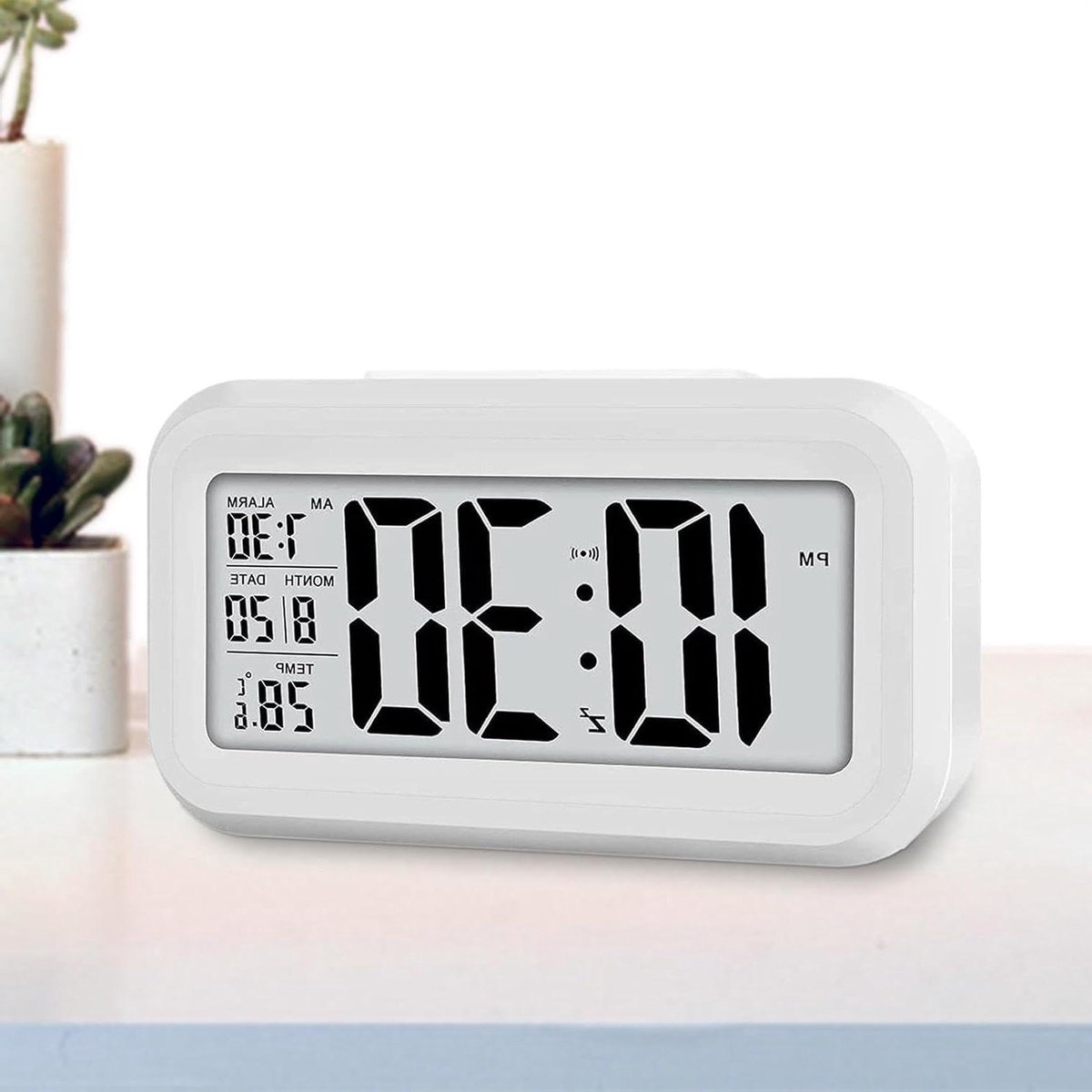 Digitale Wekker - Nachtklok Batterij - Rustig Wakker Worden - Intelligente Helderheid - 16cm Breed - Wit