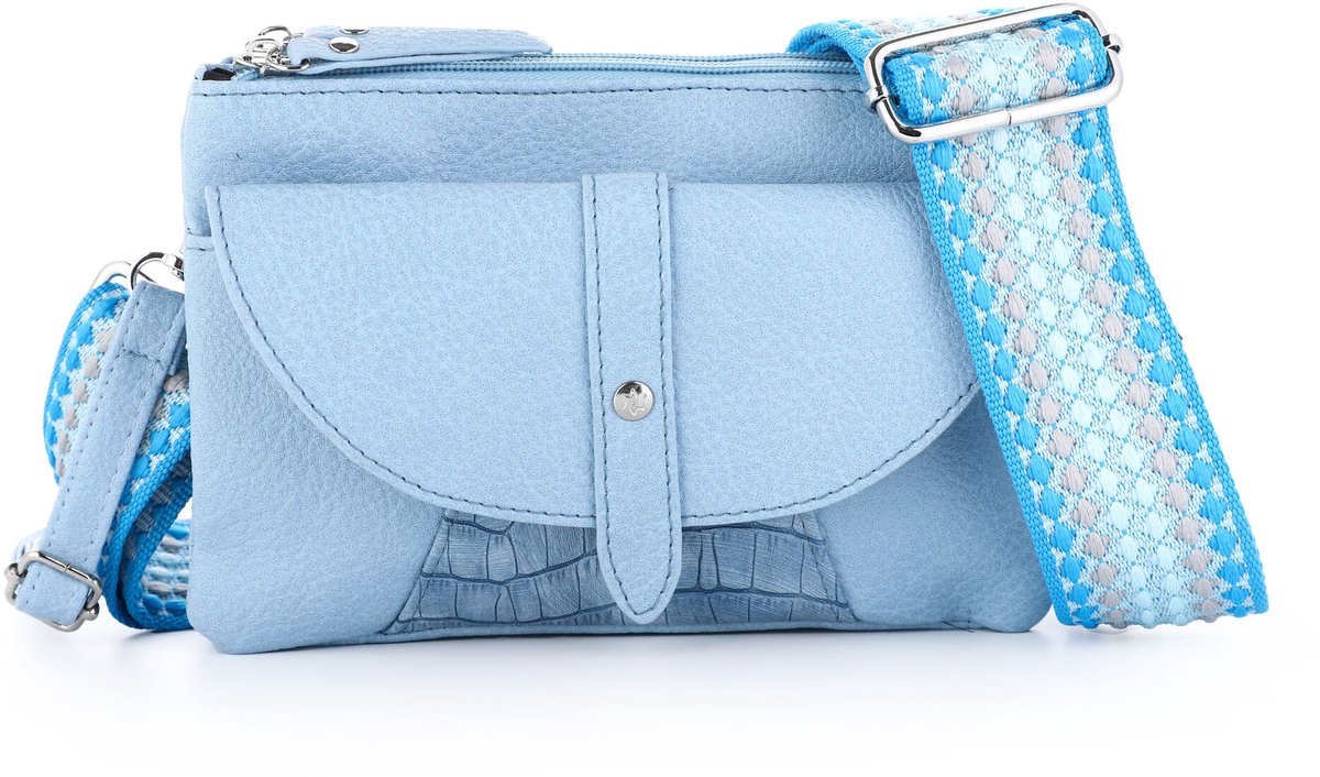Michelle Bags & Accessoires - Lichtblauwe damesschoudertas met chique riem - PU