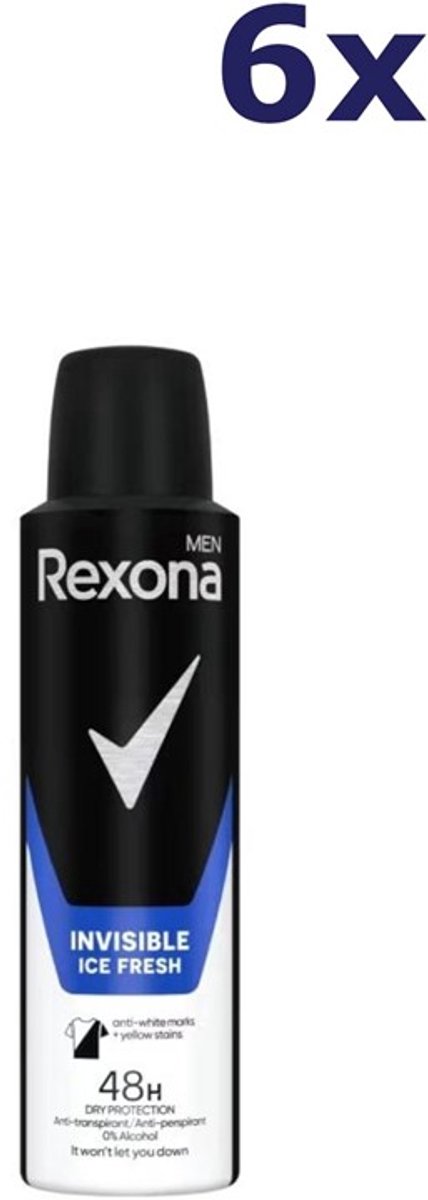 Bol.com Rexona Men Invisible Ice Antitranspirant Spray - 6 x 150 ml - Voordeelverpakking aanbieding