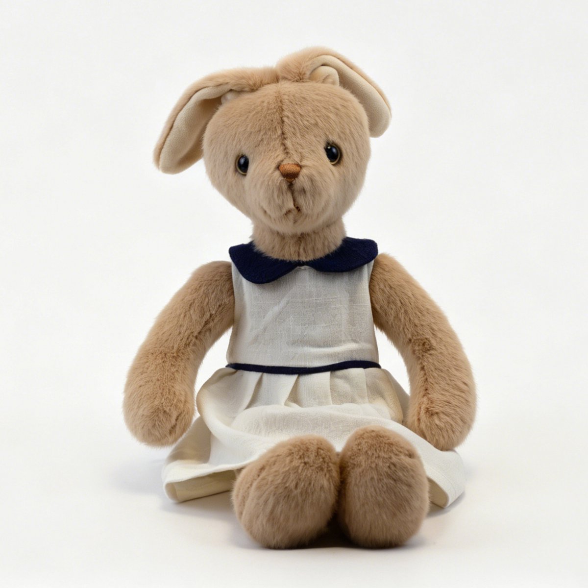 Bloemetje & Bear – Nola Pluche Konijn 35 cm - Zachte Knuffel met Blauwe Kraagjurk - Cadeau voor Kinderen en Volwassenen