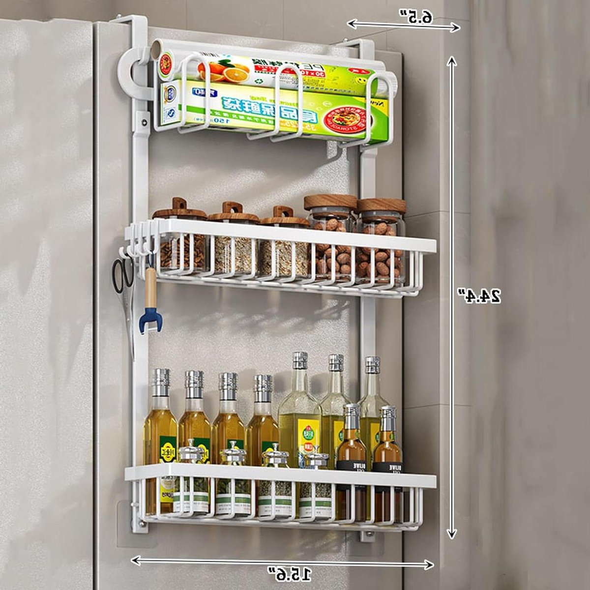 Kruidenrek Organizer - Koelkastrek Zijrek - Keuken Ordenen - Magnetische Montage - 3 Manden - Wit