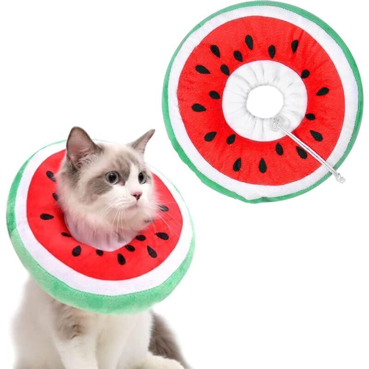 Halsbanden voor katten en honden, beschermende halsbanden, comfortabel, verstelbaar, herstelhalsbanden na een operatie, bijtbestendige bescherming (watermeloenkleur, maat M).
