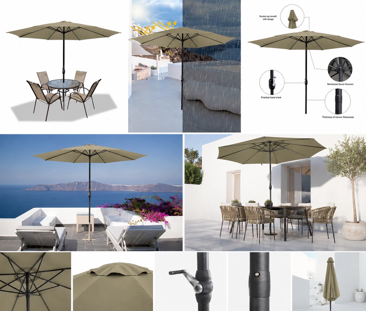 Stokparasols - Strandparasols - Balkonparasols - Parasol - 350cm - Waterdicht - UV-bescherming - Beige - Weerbestendig & in hoogte verstelbaar Balkonparasol Tuinparasol Patioparasol Zonwering UV-bescherming Opvouwbare marktparasol – foto 3