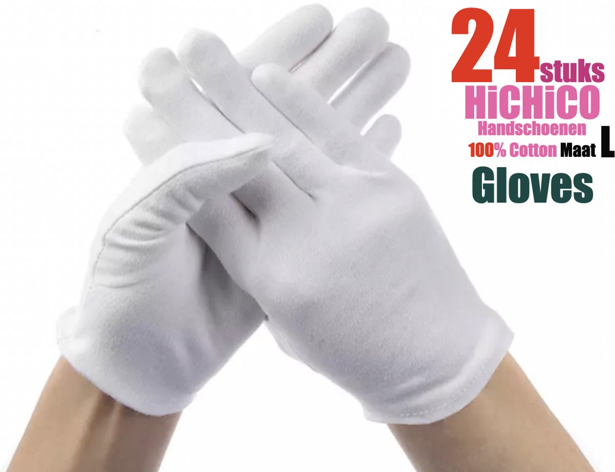 Katoenen Handschoen L - Handschoenen - Gezondheidszorg - Ziekenhuis - Beauty Center, Kapper en Salon Spa Tattoo - Jewelry - Gloves Cotton - Jewelry Glove - WIT - Maat L - 24Stuks/12Pairs