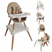 ComfyKidz® 5 in 1 Speeltafel met Kinderstoel - Peuterstoel - Kinderzetel - Eetstoel Baby - Houten Poten - Bruin/ Wit