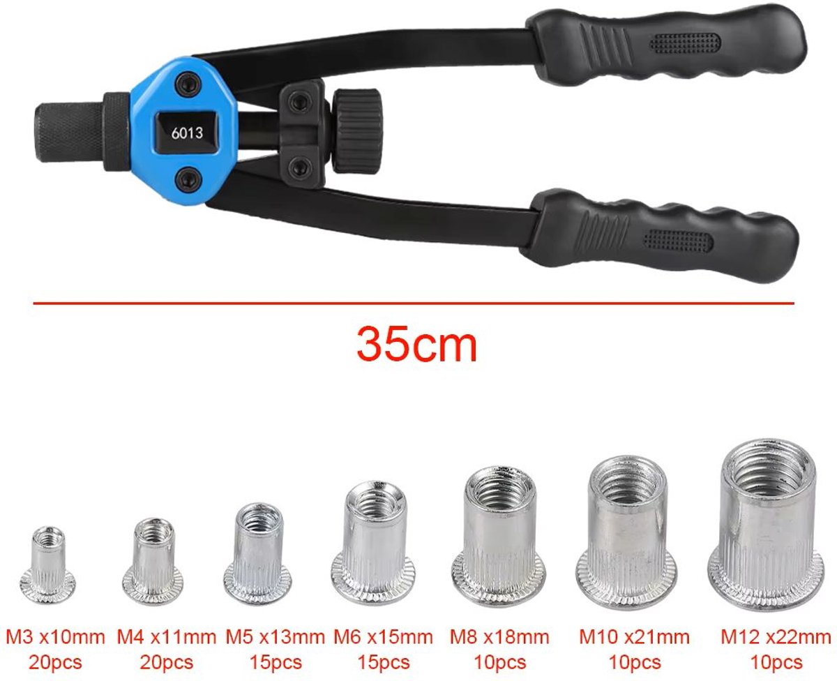 Venzor - 110‑delige Klinknageltang Set – M3 t/m M12 – Professionele Draadklinkhamer met 100 Klinkmoeren & Opbergkoffer – Heavy Duty Staal