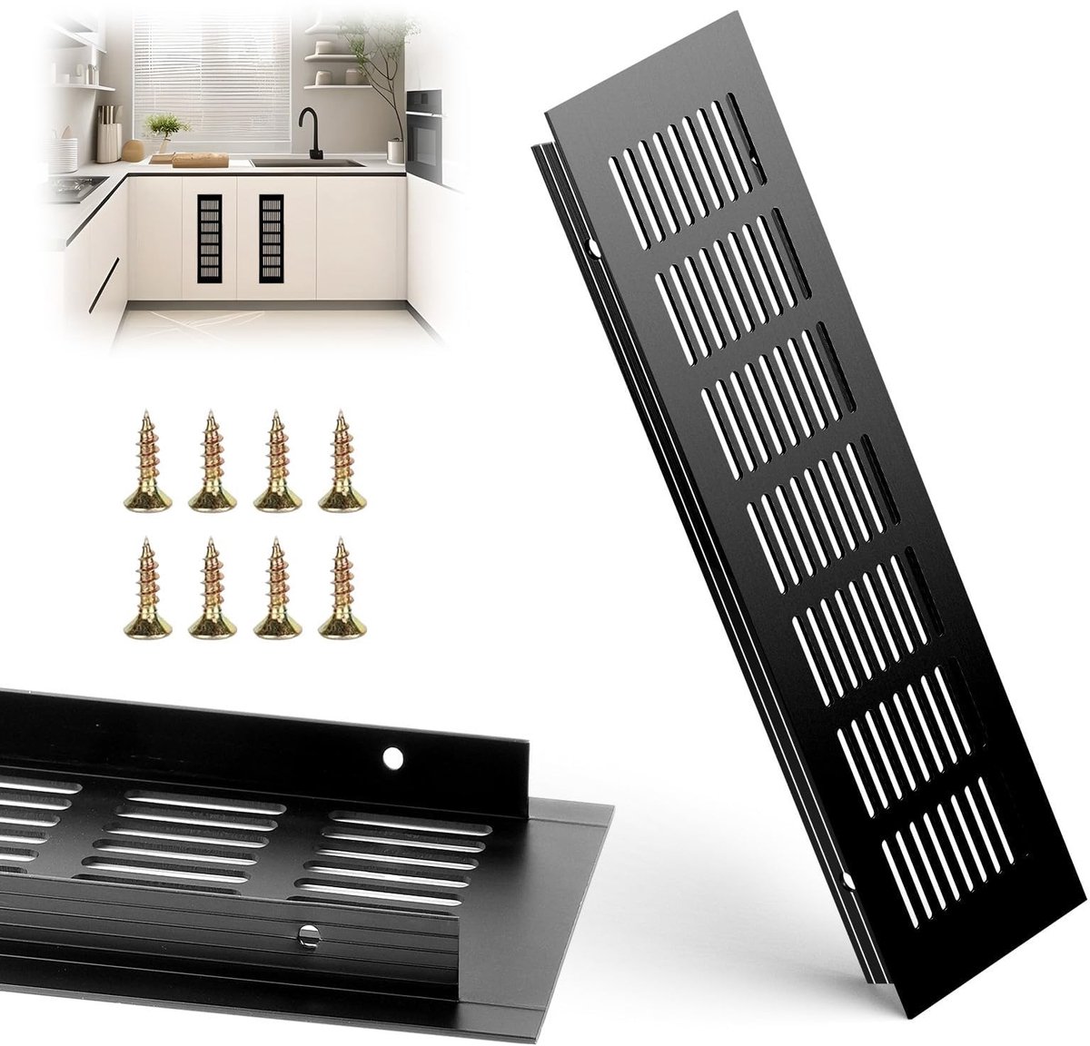 Dailygoods- Ventilatierooster 300 x 80 mm - Zwart - Aluminium
