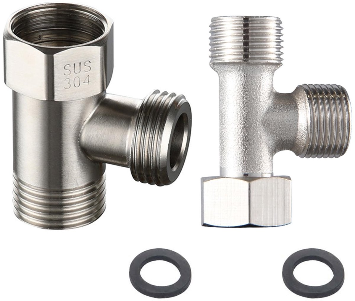 Dailygoods - Pack van 2 3-Weg Ventiel Connectoren - T-Vormige Adapter voor Douche, Toilet en Keuken