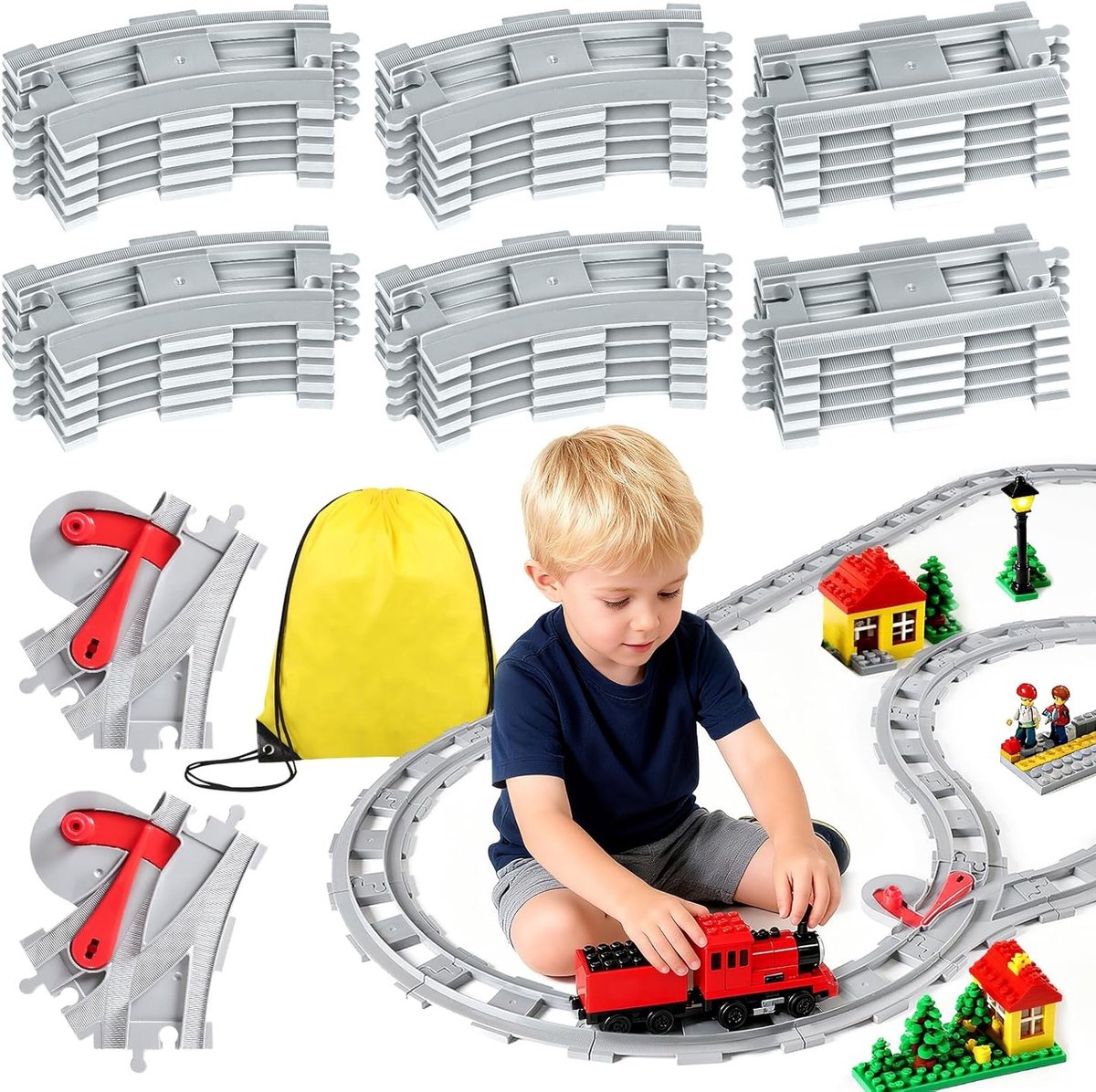 Speelgoed Treinset met 32 Stukken, Inclusief Rechte en Gebogen Rails, Bouwset voor Kinderen vanaf 2 Jaar, Perfect voor Creatieve Spelervaringen