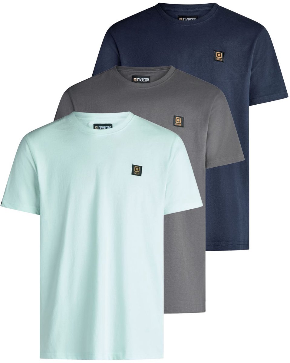 riverso Heren T-Shirt RIVGino 3 Pack Set regular fit Veelkleurig 3XL Ronde Hals Volwassenen gemaakt van 100% katoen