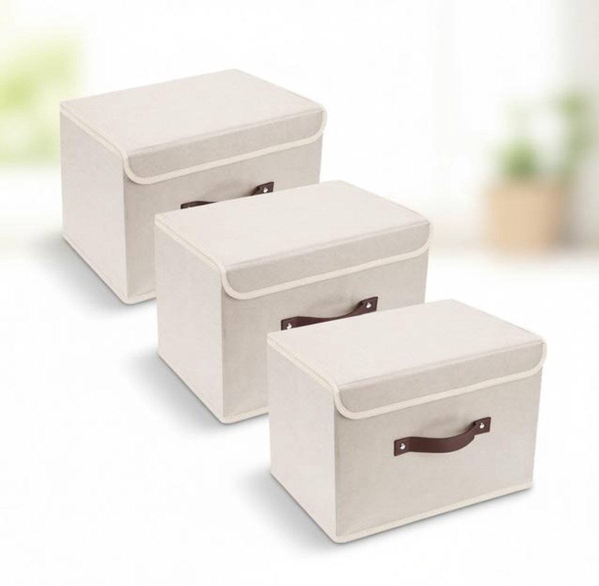 ElleMooi Opvouwbare Afwasbare Opbergdoos Stof 38x25x25 cm Set van 3 Beige