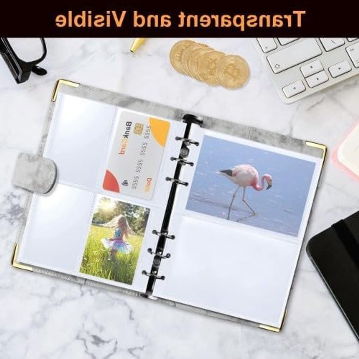 Set van 90 A5 Binder Compartimenten, Transparante Kafthoezen voor Foto's, Postkaarten en Handelskaarten met 6 Gaten en Diverse Indelingen