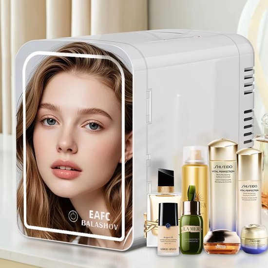 EAFC Skincare Fridge - Mini Koelkast - Make-up Koelkast met Spiegel - Beauty Fridge met Spiegel en 3 Standen Ledverlichting - Draagbare koeler Warmer - Thuisauto Dubbel gebruik - 6 Liter - Wit van eafc — afbeelding 3
