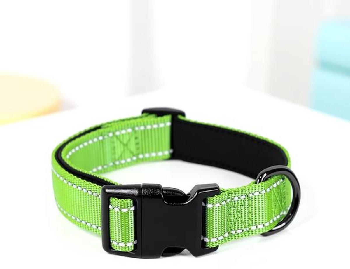 ElleMooi Hondenhalsband, Zacht Gevoerd Neopreen Nylon voor Puppy's, Kleine, Middelgrote en Grote Honden, Verstelbare Reflecterende Halsband voor Training, Grasgroen, XS