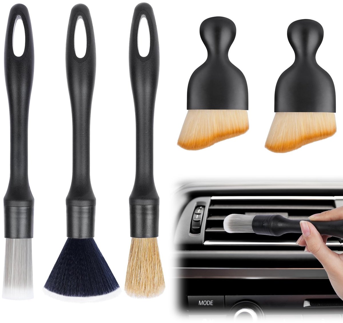 Dailygoods- Detailingborstel 5 stuks - Auto-reinigingsborstel - Ergonomische greep - Nylon borstelharen - Voor auto-interieur - Eenvoudig te reinigen