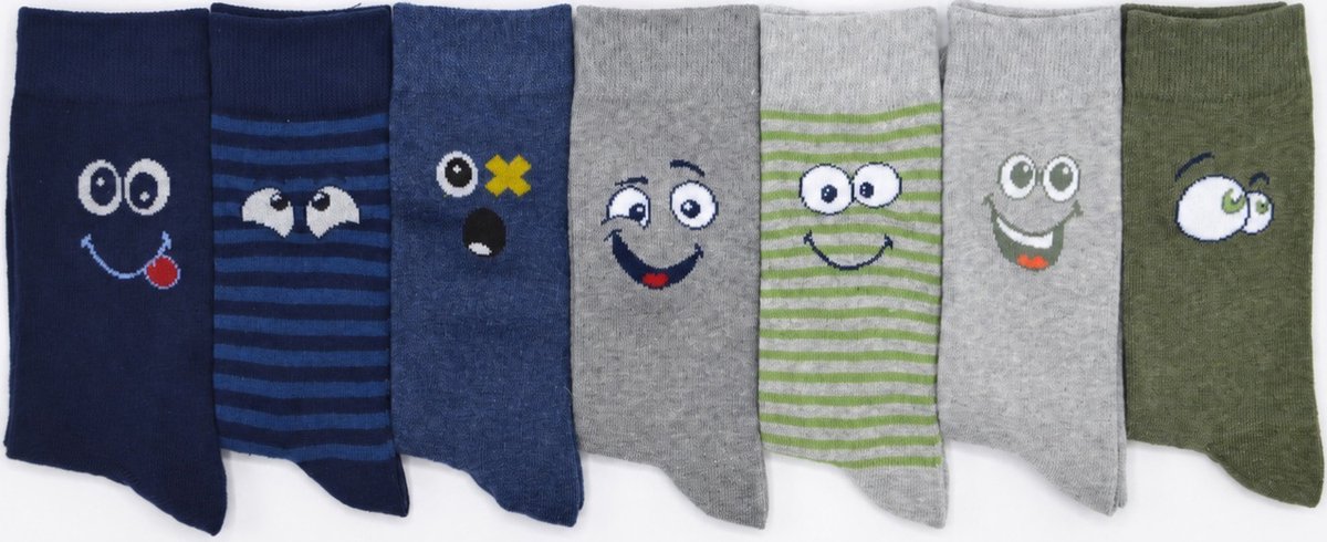 Kindersokken - 7 paar jongens sokken - MULTIPACK - maat 35/38 - assortiment kleuren met oogjes