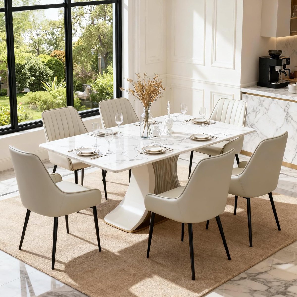 Eetkamerstoelen Set van 4 – Taupe Kunstleren Stoelen met Armleuningen en Ergonomische Rugleuning – 50 x 55 x 85 cm – Moderne Keukenstoelen met Metalen Poten voor Eetkamer, Woonkamer en Restaurant – Mobili Bella