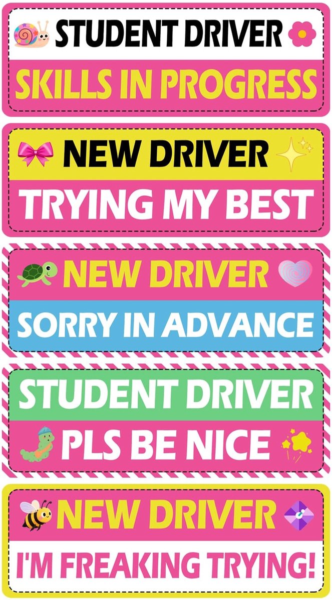 Dailygoods- Magnetische Stickers 5 Stuks - Roze Stickers - Magneetbenodigdheden - Auto Stickers - Beginners - Leerling-bestuurder - Rijbewijsstickers