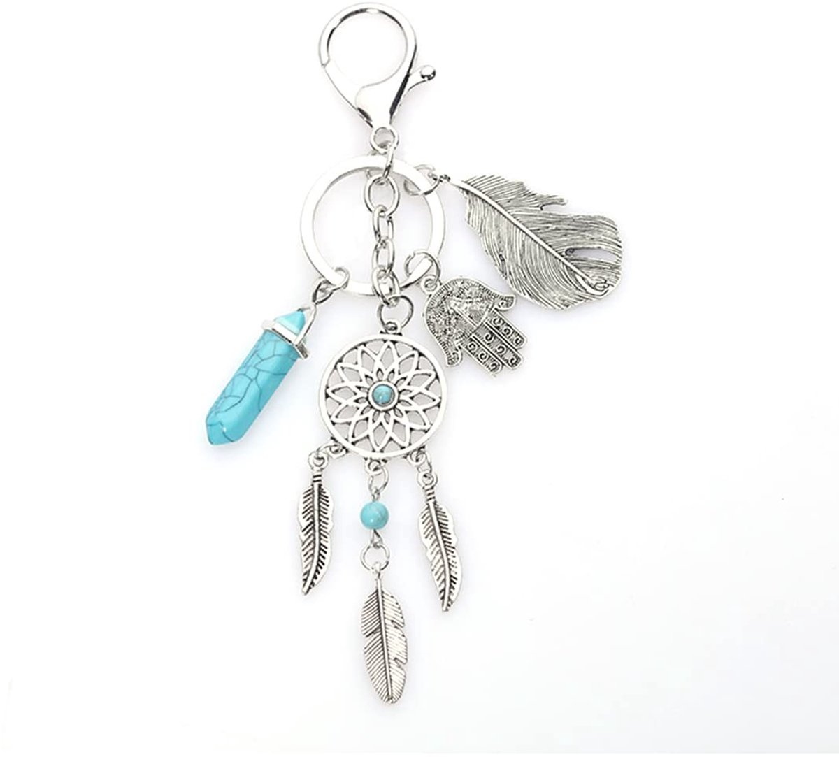 ZEYNOMAX- Sleutelhanger Boheemse Stijl - Metalen Sleutelhanger - Droomvanger - Cadeau voor Vrouwen - Lichtblauw - Zilver - Sleutelring
