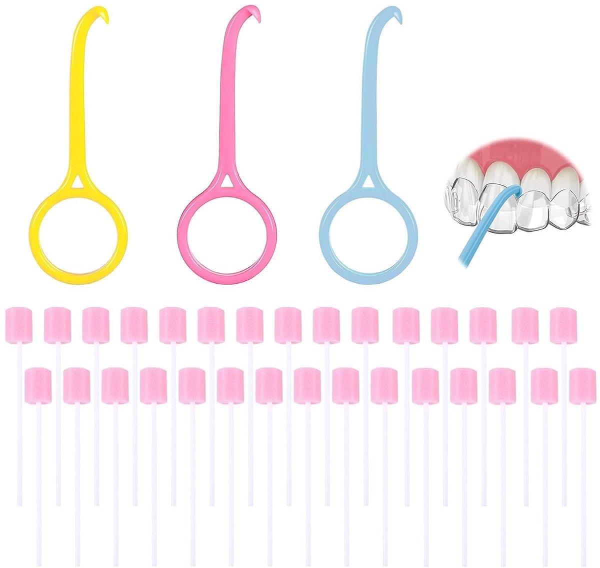 ZEYNOMAX- Verwijderingsgereedschap - 3 Stuks - Orthodontische Verwijderaar - Interdentale Borstel - Wegwerpsponzen - Veilig Materiaal - Mondverzorging