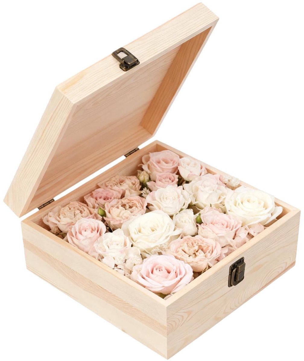 ZEYNOMAX- Opbergdoos Hout - Herinneringsdoos met Deksel - Houten Kist voor Sieraden - Opbergdoos voor Snacks - 23 x 23 x 10 cm - Handgemaakt Design - Herinneringskist