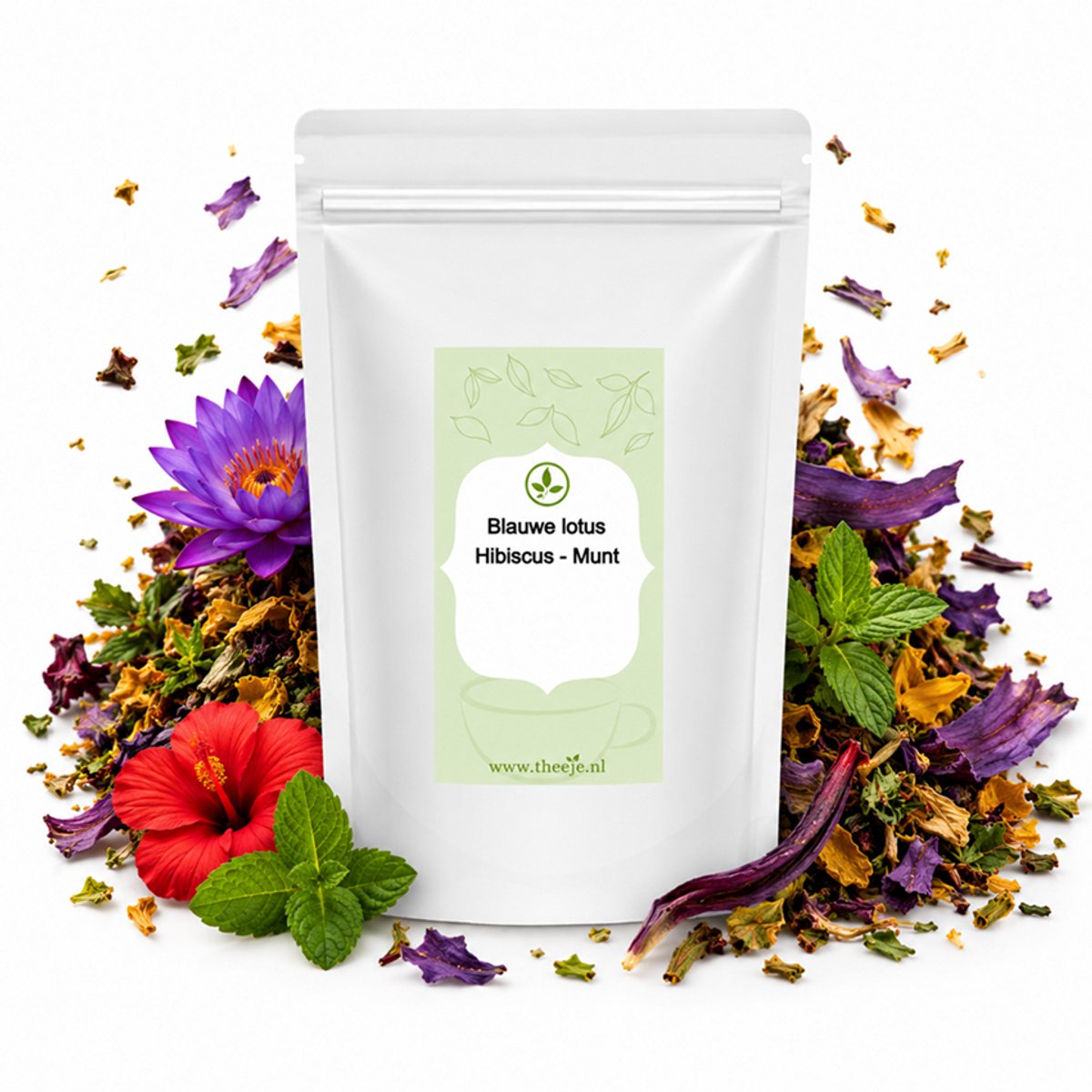 Blauwe Lotus Thee Hibiscus Munt - Blue Lotus tea - Cafeïnevrije Kruidenthee voor Meditatie & Ontspanning - Losse Thee met Blauwe Lotus, Nana Munt & Hibiscus - 25 gram