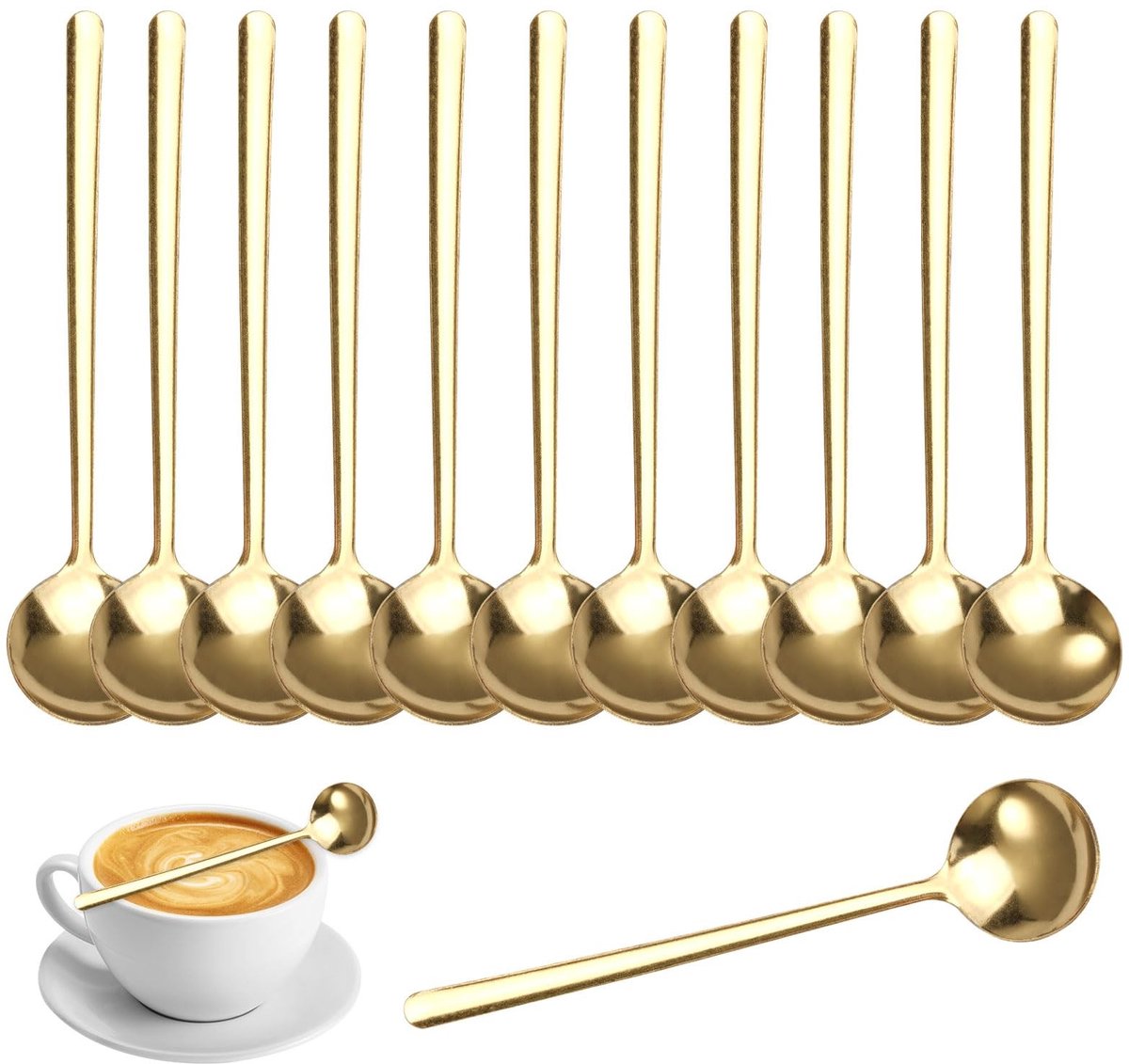 Dailygoods- Koffielepelset 12 Stuks - Roestvrij Staal - Goud - Vaatwasmachinebestendig - 13 cm - Geschikt voor Feesten - Lepels