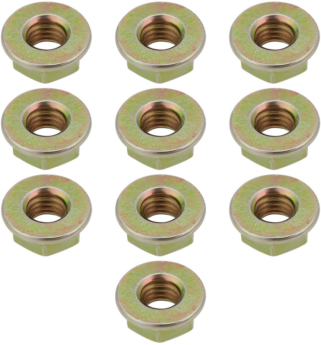 Dailygoods- Flensmoeren 100 stuks - M6 X 1 Draad - Geel Verzinkt - Schokbestendig - Hoge Treksterkte - Corrosiebestendig - Borgmoeren